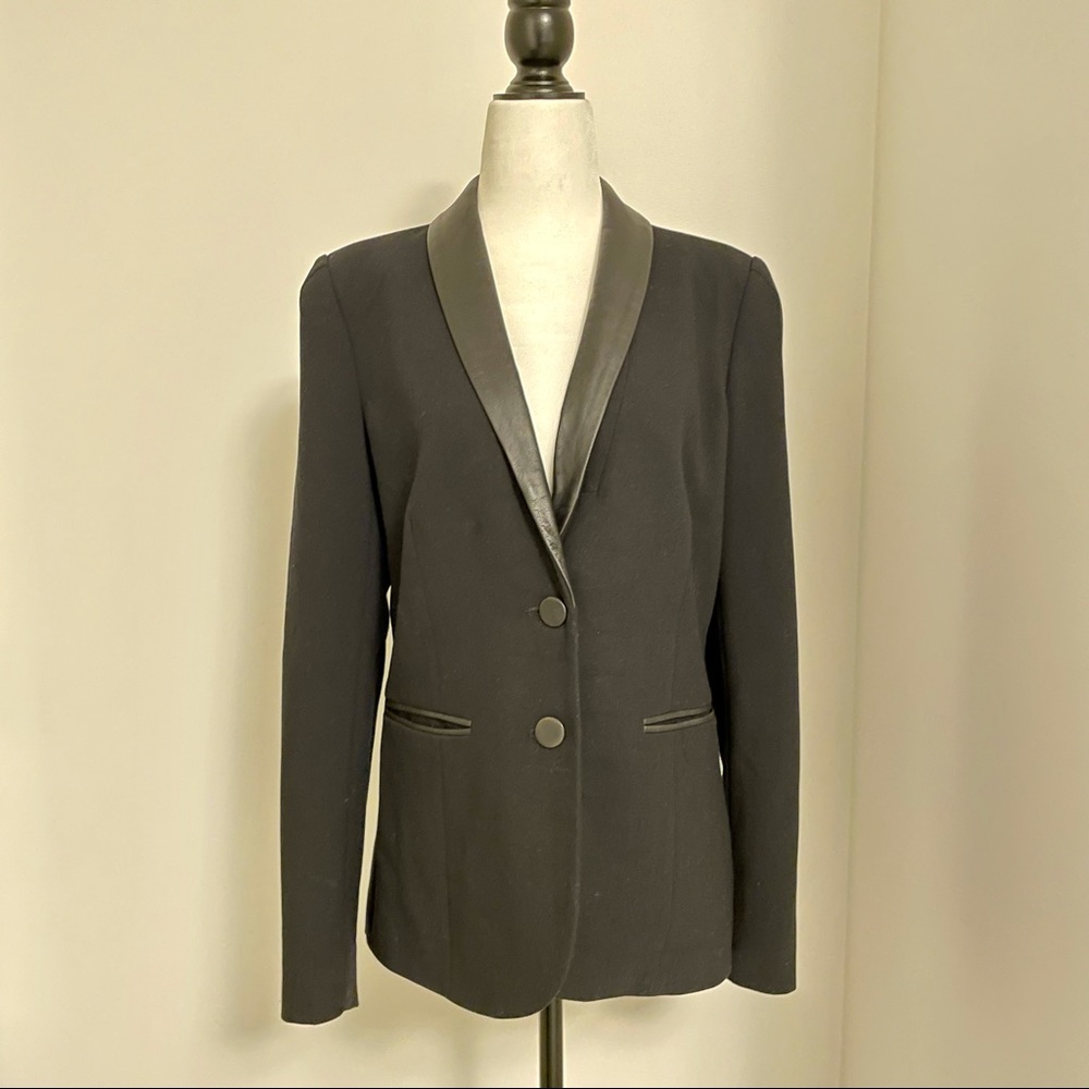 Lord and taylor tuxedo jacket with leather collar and detailing